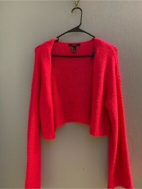 Forever 21 Pink Cropped Open-Front Knit Sweater